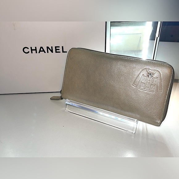 CC Jacket Motif Chanel Long Zip Around Zippy Wallet Leather Champagne Gold RARE - Picture 4 of 17